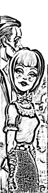 Free colorable bookmarks of a vampire couple embracing from behind